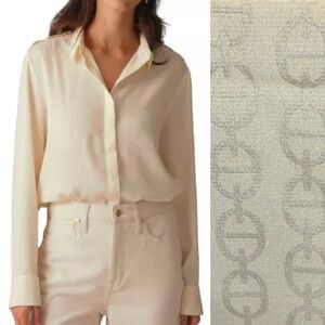 NEW J. Crew Cream Chainlink Jacquard Print Drapey Button Down Blouse - XS